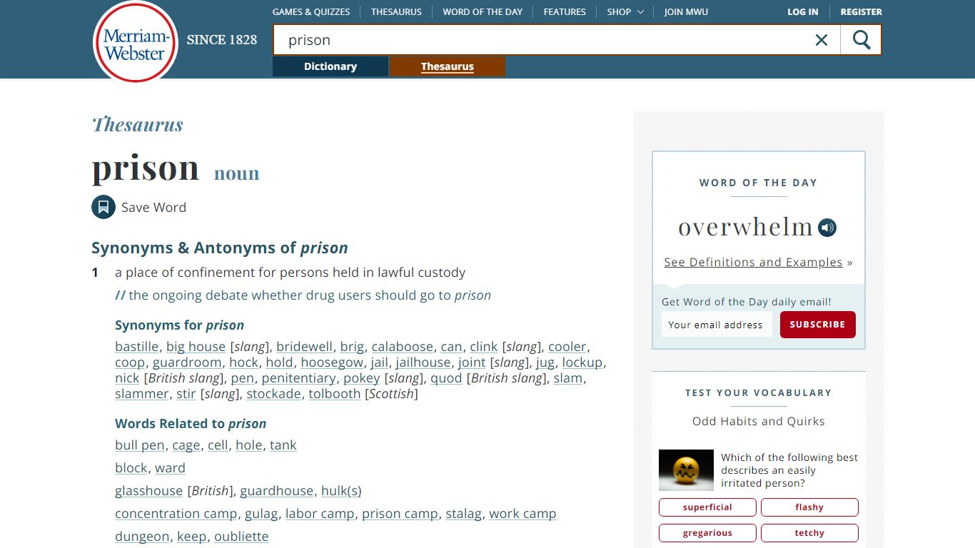 79 Synonyms of PRISON | Merriam-Webster Thesaurus