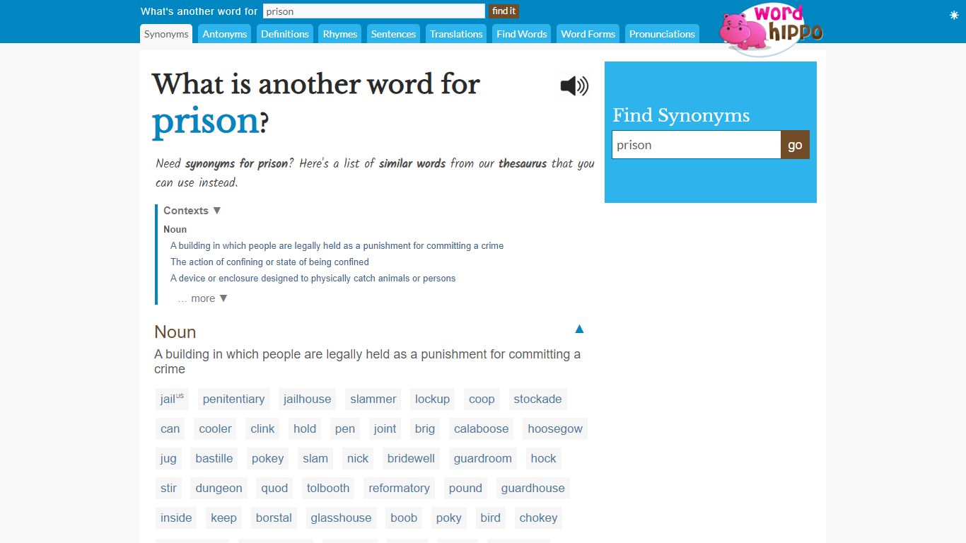What is another word for prison? | Prison Synonyms - WordHippo