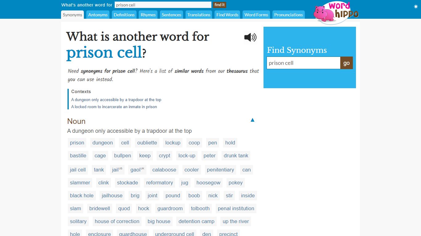 What is another word for prison cell - wordhippo.com