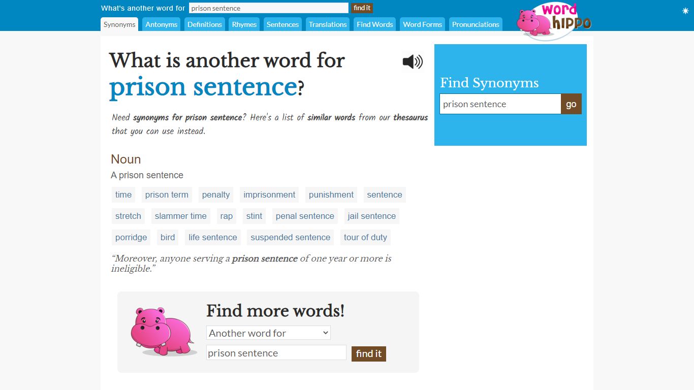 What is another word for prison sentence - WordHippo